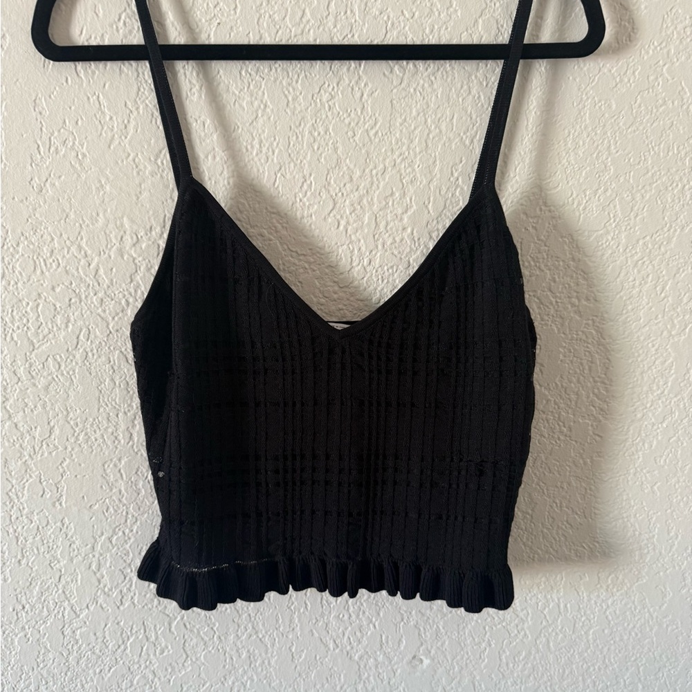 Finders Keepers Black Knit Ruffle-Hem Cami Top